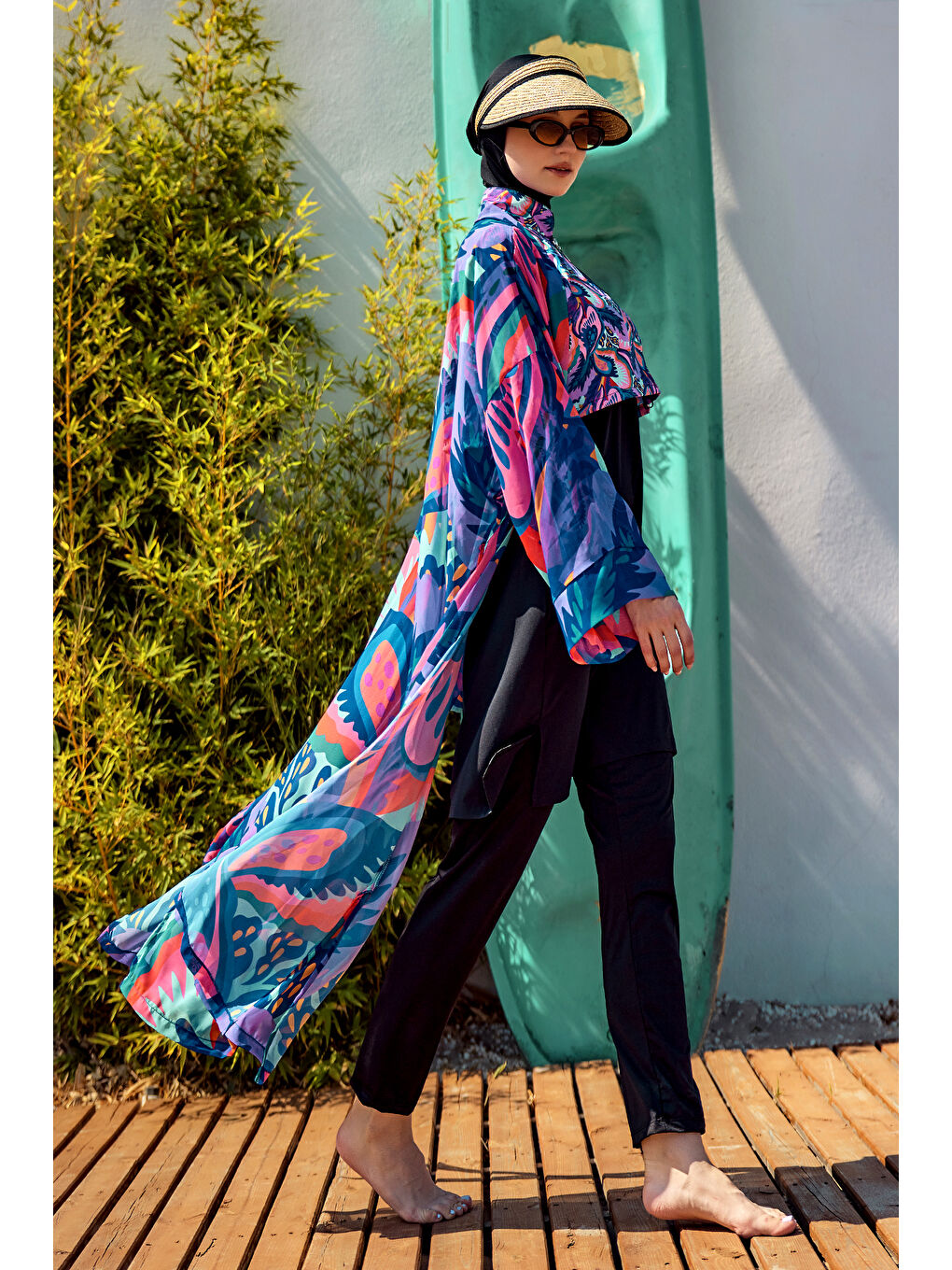 Remsa Tesettür Mayo Üzerine Tek Kaftan Kimono Pareo Mor RP028 Morika-2