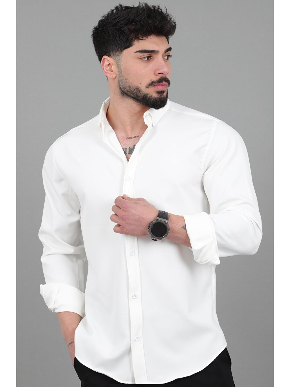 Beyaz Double Yazlık Uzun Kol Gömlek MRS 217_40416-1