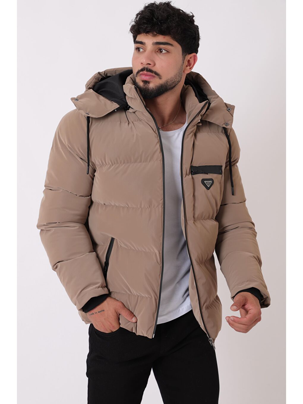 Kahverengi Armalı Çıtçıtlı Nova Kışlık Şişme Mont PLDP 3007_50452-1