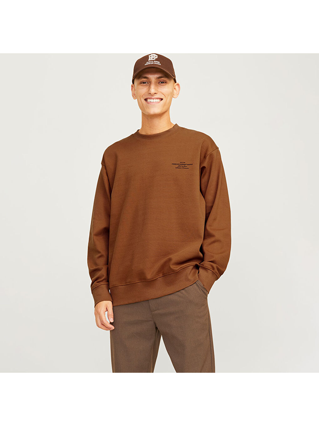 Jack & Jones Blachad Branding Erkek Kahverengi Yuvarlak Yaka Sweatshirt