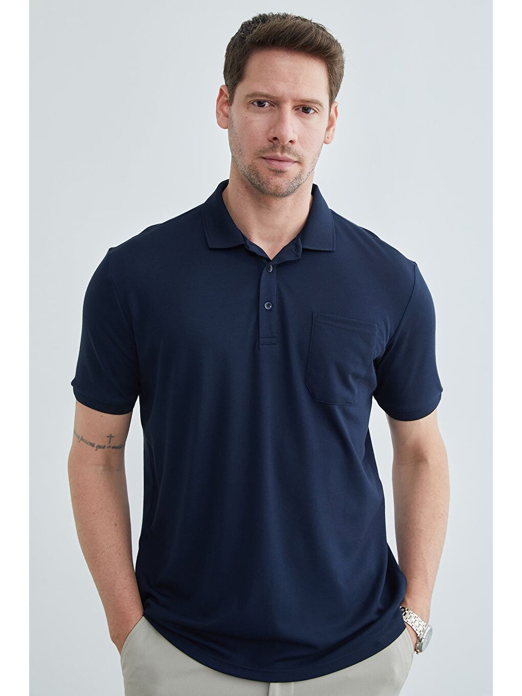 Lacivert Tek Cepli Polo Yaka Tişört