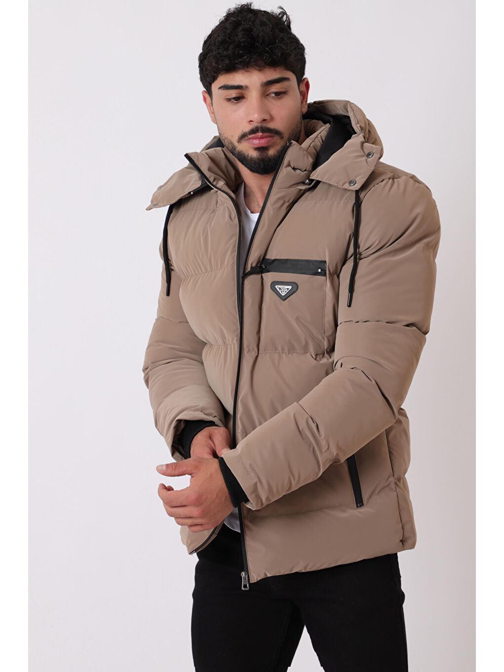 Kahverengi Armalı Çıtçıtlı Nova Kışlık Şişme Mont PLDP 3007_50452-2