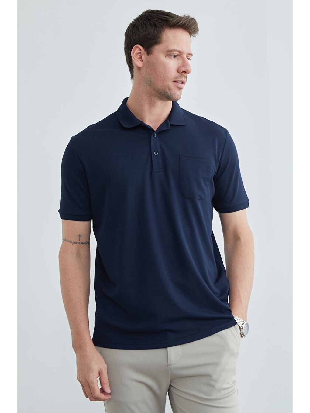 Lacivert Tek Cepli Polo Yaka Tişört-2
