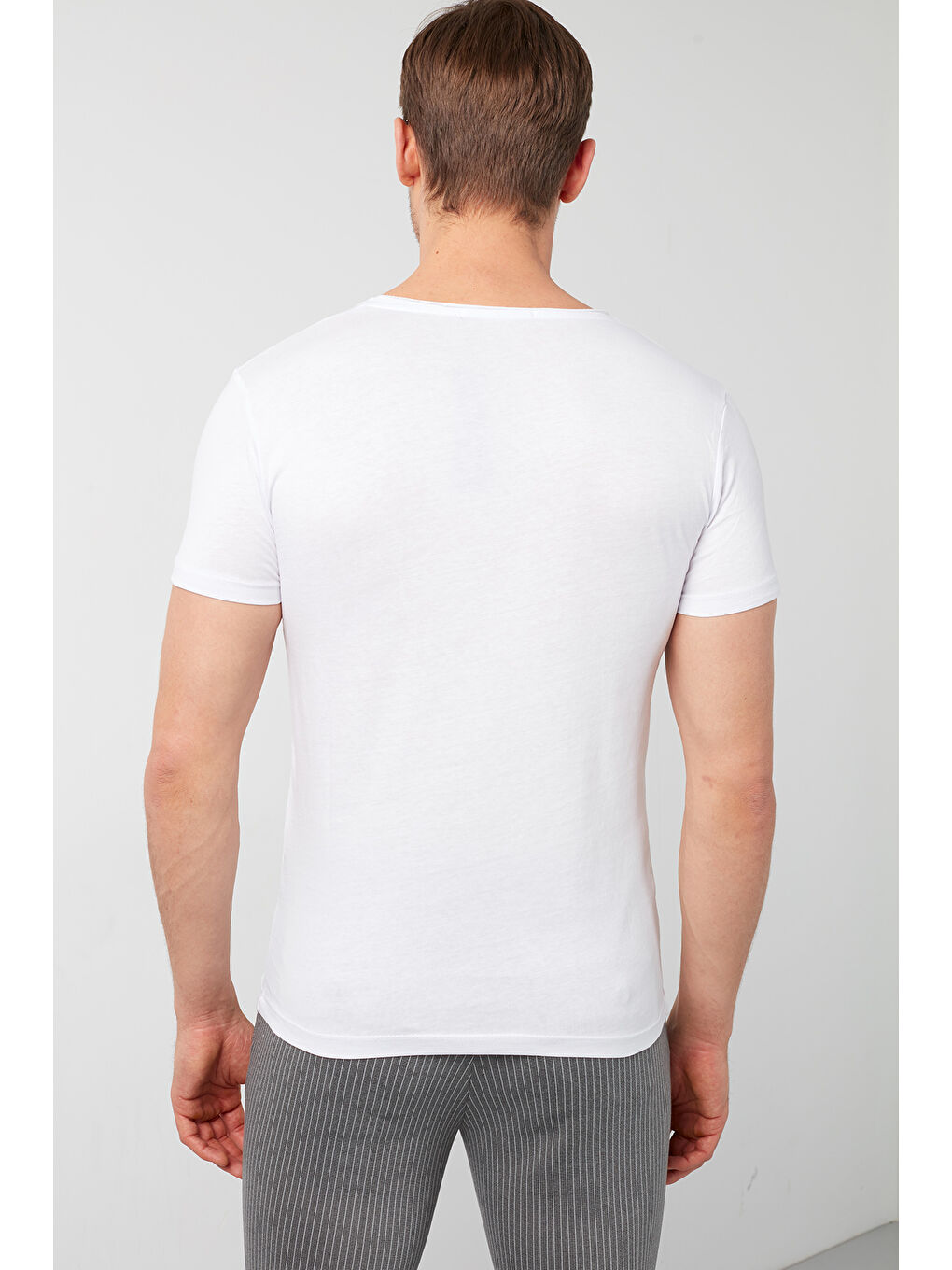 Siyah Pamuklu Slim Fit V Yaka Baskılı 3'lü Paket %100 Pamuk Tişört 541S31-5