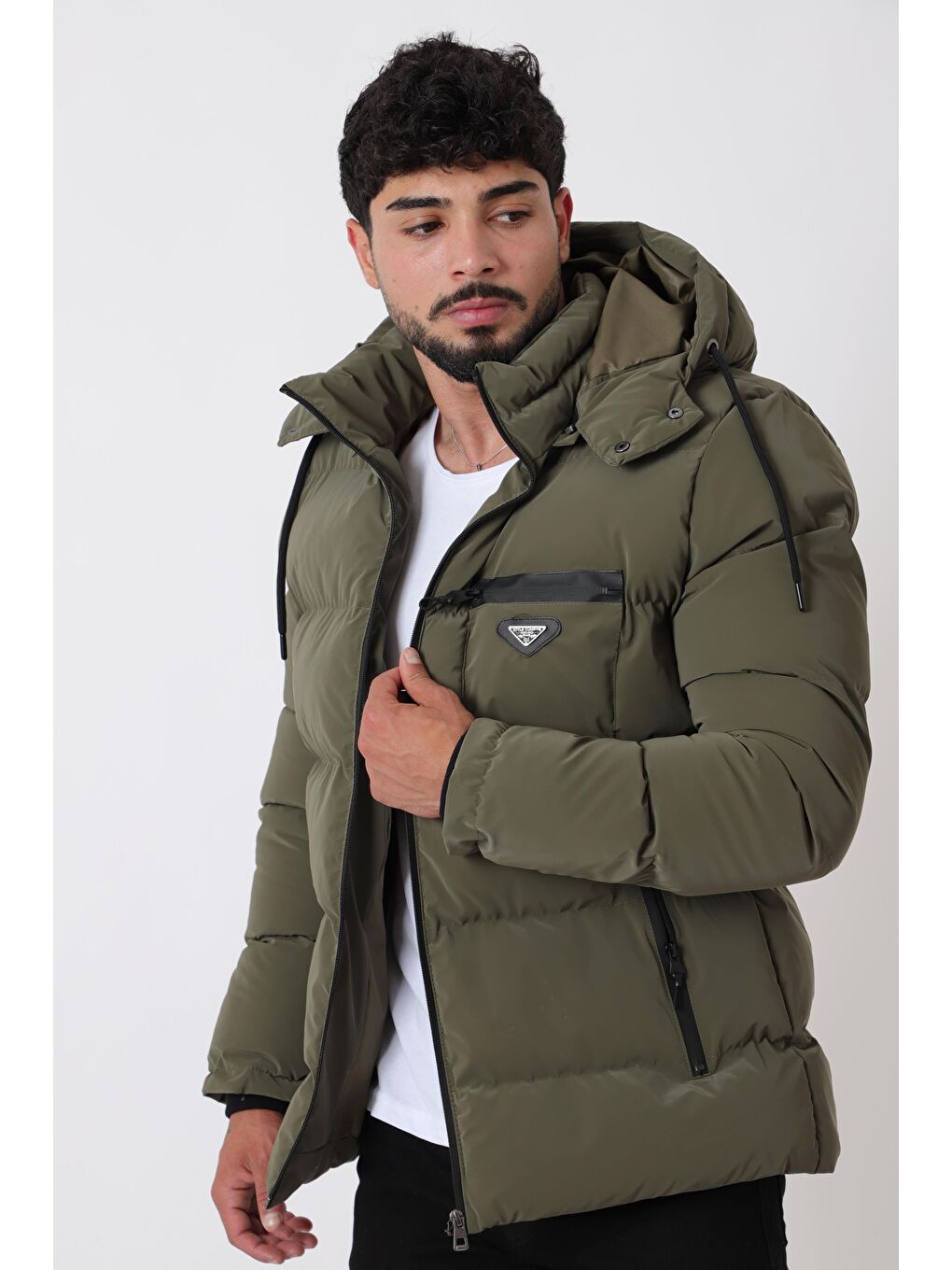 Haki Armalı Çıtçıtlı Nova Kışlık Şişme Mont PLDP 3007_50452