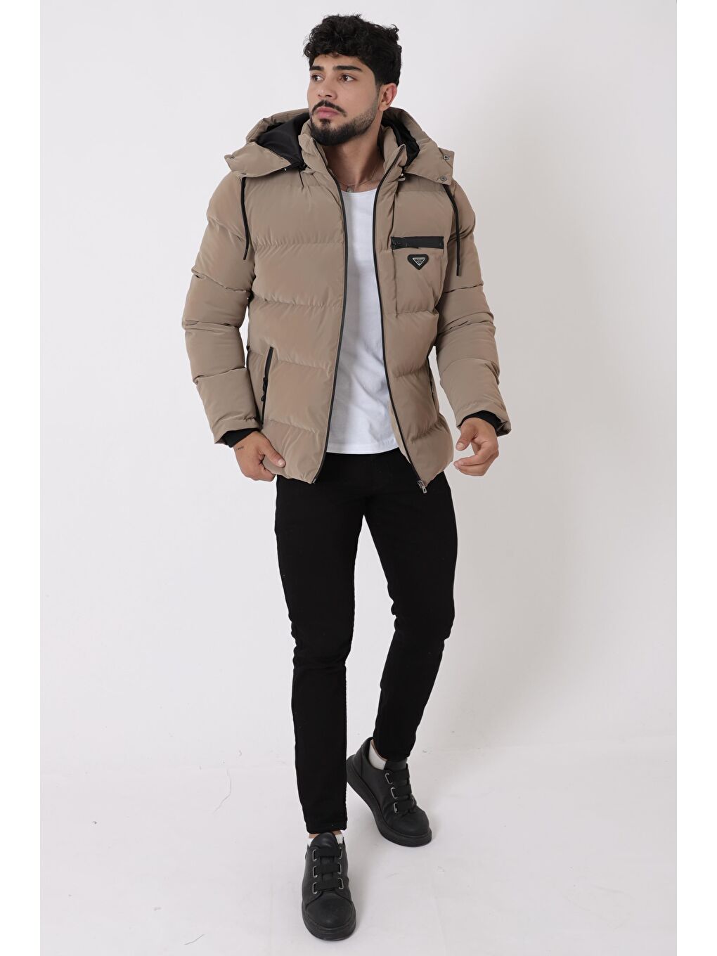 Kahverengi Armalı Çıtçıtlı Nova Kışlık Şişme Mont PLDP 3007_50452-3