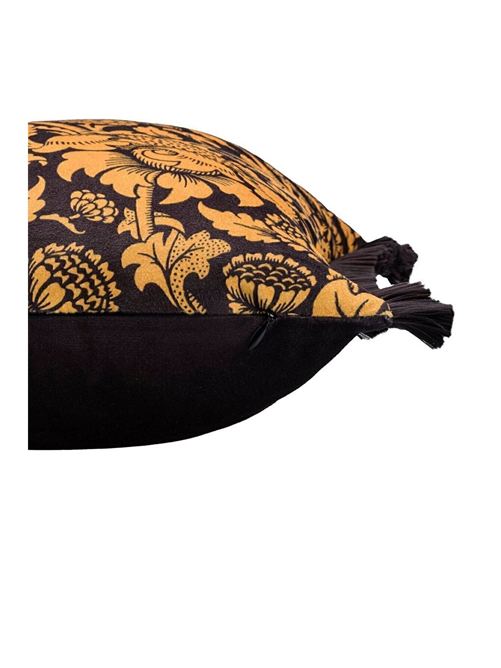 Lüks Kadife 43x43 Cm Kırlent Kılıfı Dekoratif Yumuşak Salon Avangart Saçaklı Sarı Siyah-1