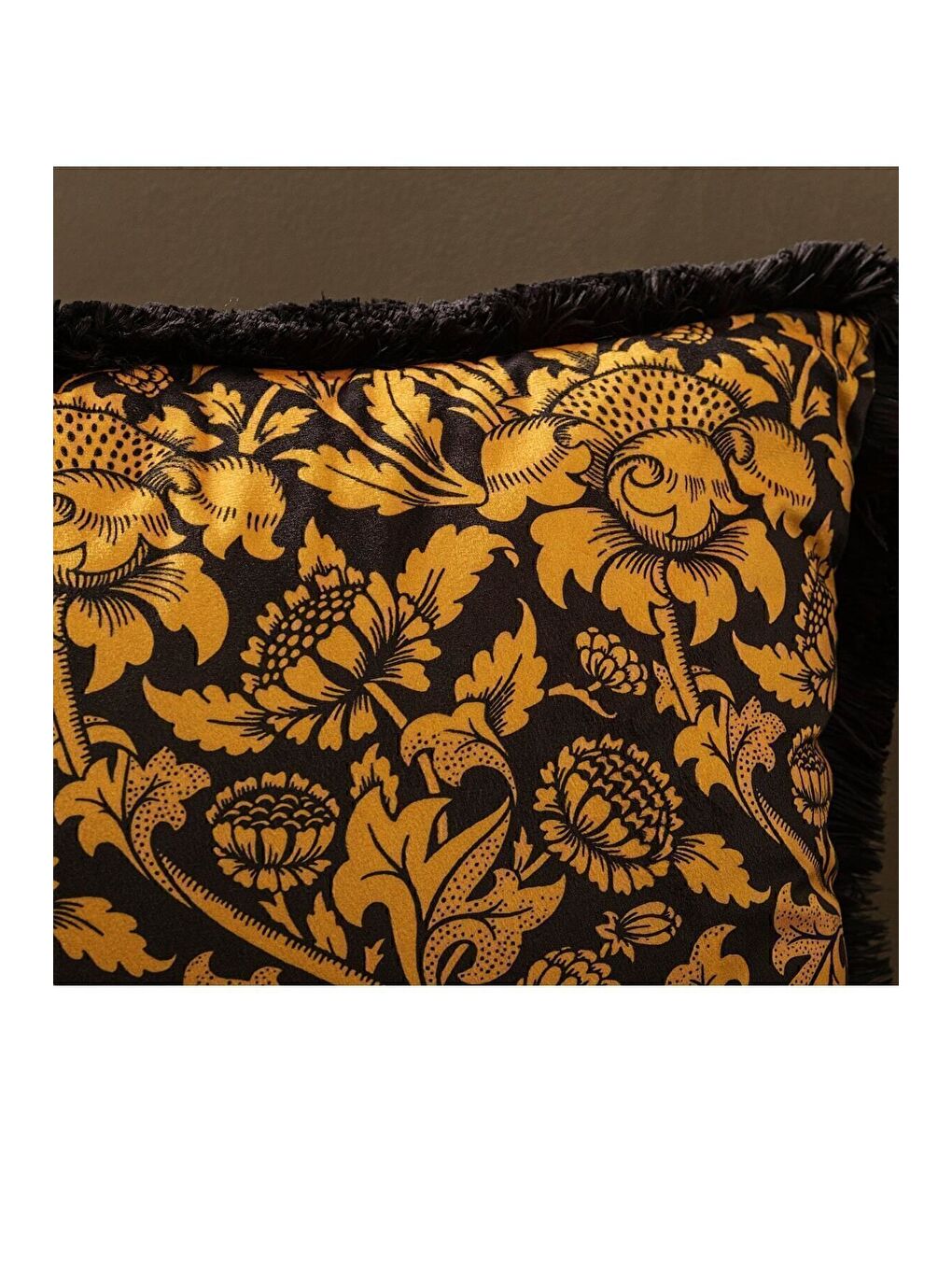 Lüks Kadife 43x43 Cm Kırlent Kılıfı Dekoratif Yumuşak Salon Avangart Saçaklı Sarı Siyah-2
