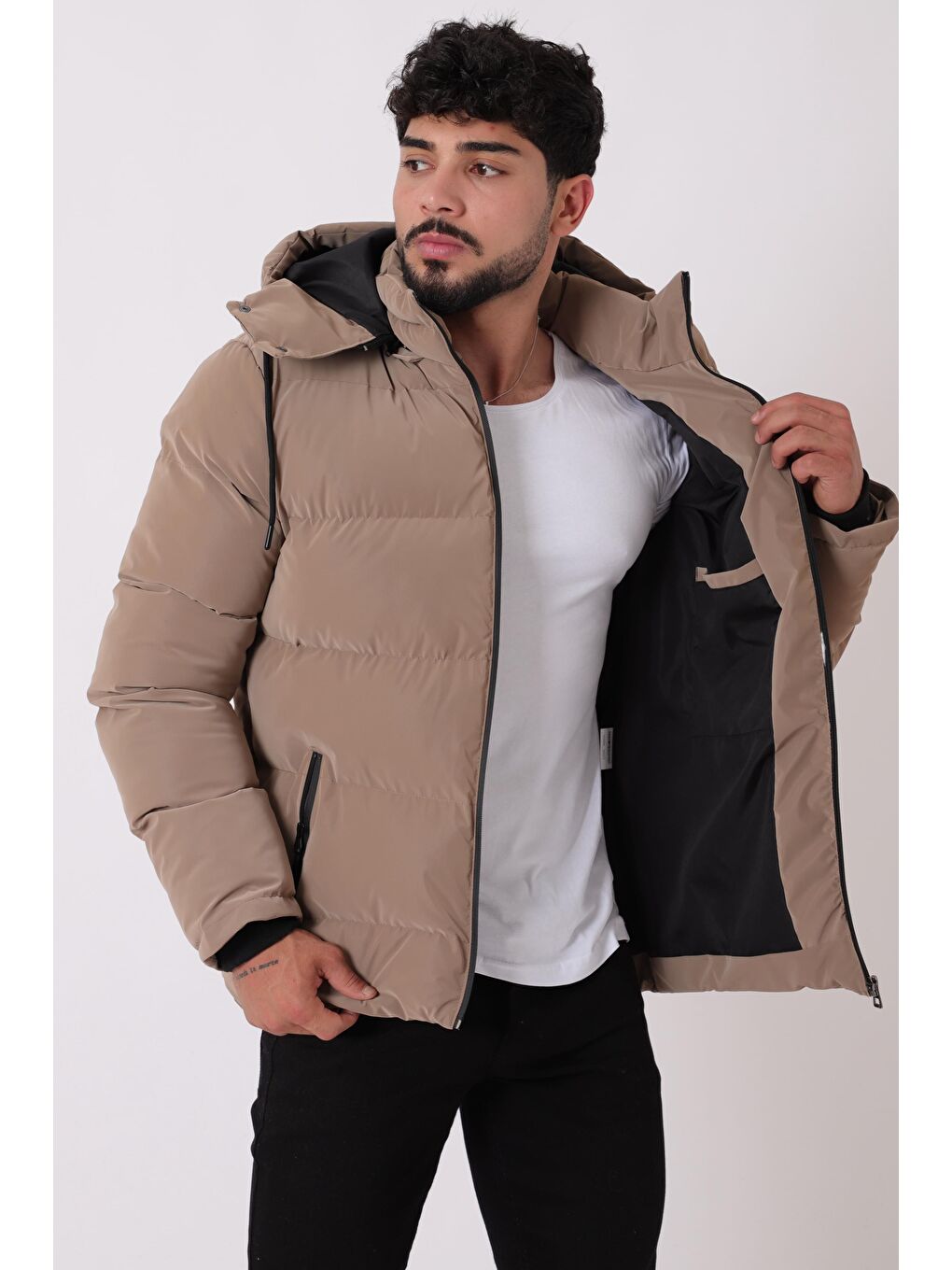 Kahverengi Armalı Çıtçıtlı Nova Kışlık Şişme Mont PLDP 3007_50452-4