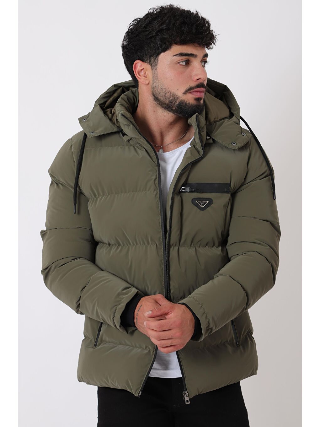 Haki Armalı Çıtçıtlı Nova Kışlık Şişme Mont PLDP 3007_50452-1