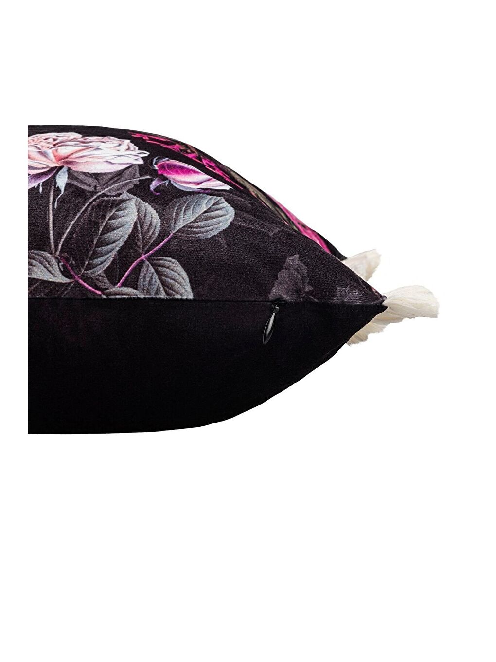 Lüks Kadife 43x43 Cm Kırlent Kılıfı Dekoratif Yumuşak Salon Koltuk Avangart Saçaklı Siyah-1