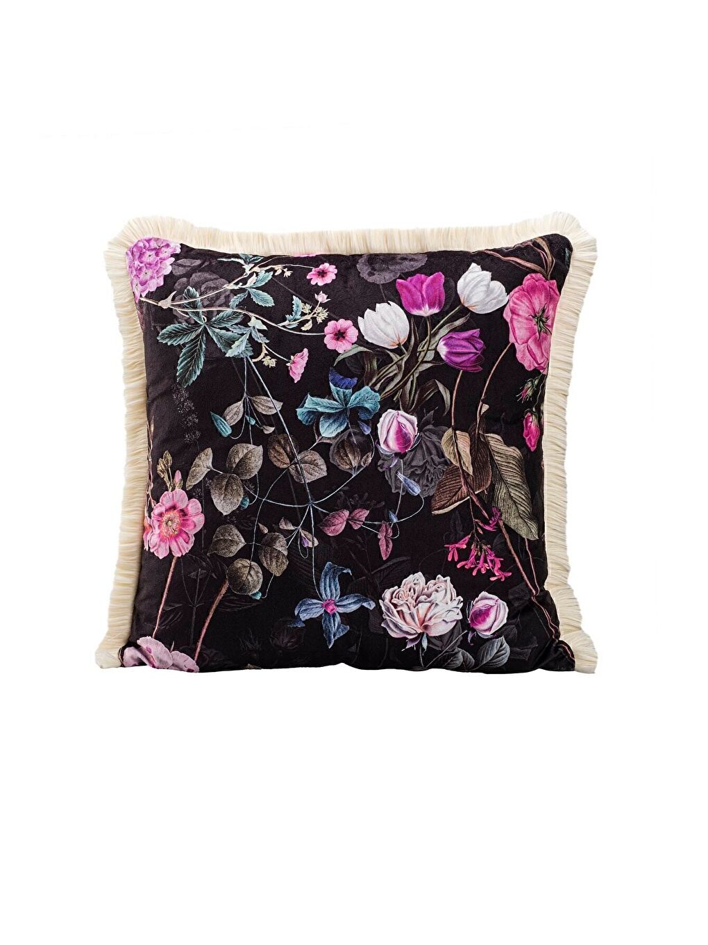 Lüks Kadife 43x43 Cm Kırlent Kılıfı Dekoratif Yumuşak Salon Koltuk Avangart Saçaklı Siyah-2