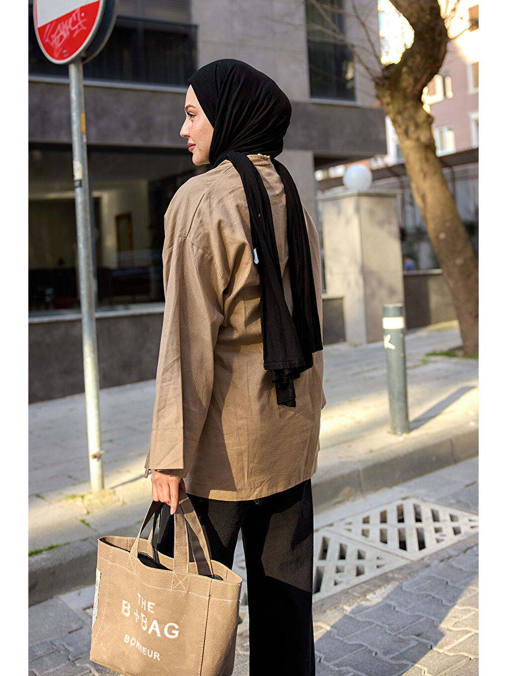 Bej Kadın Yandan Bağlamalı Ceket Vizon-3