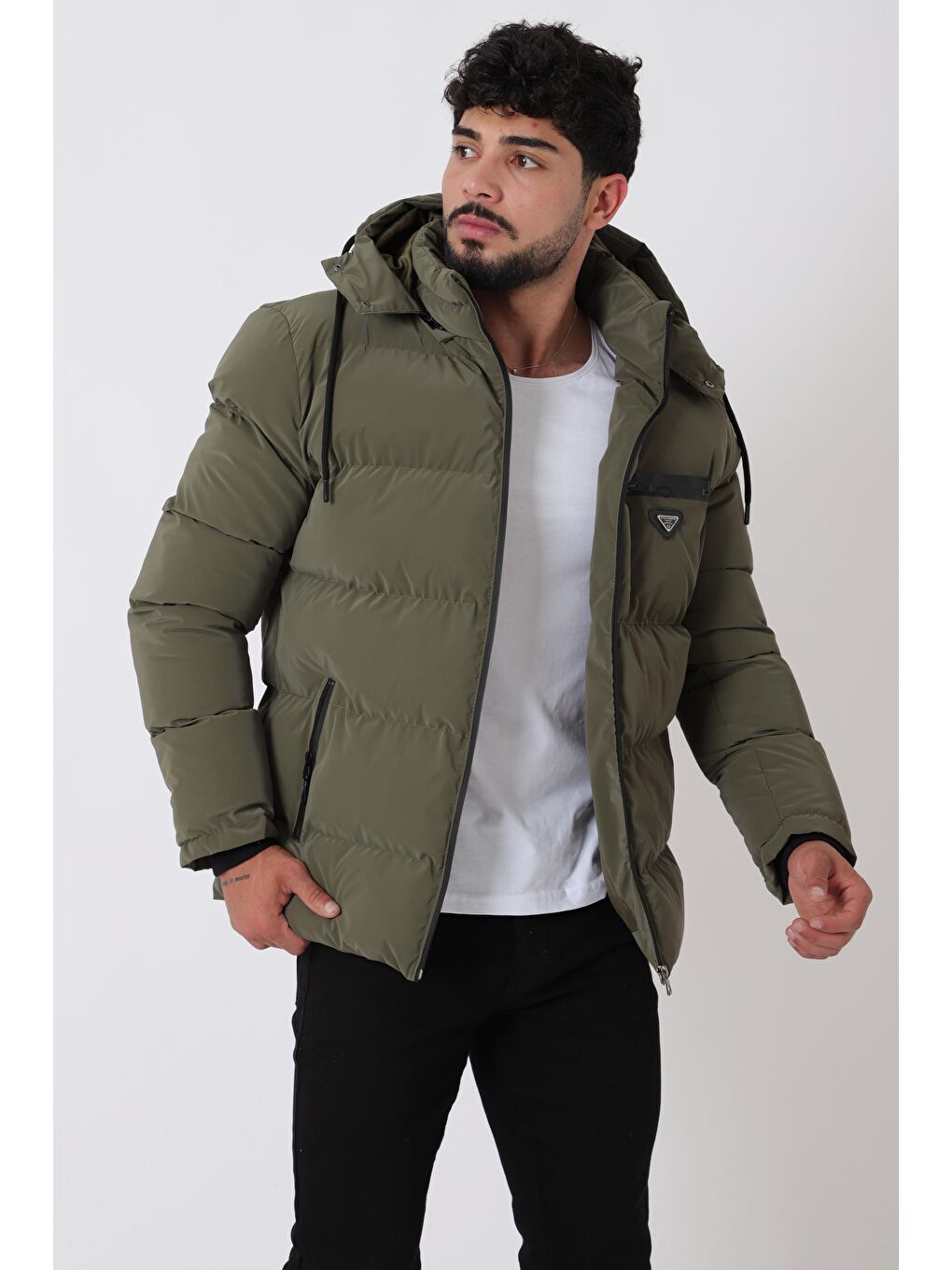 Haki Armalı Çıtçıtlı Nova Kışlık Şişme Mont PLDP 3007_50452-2