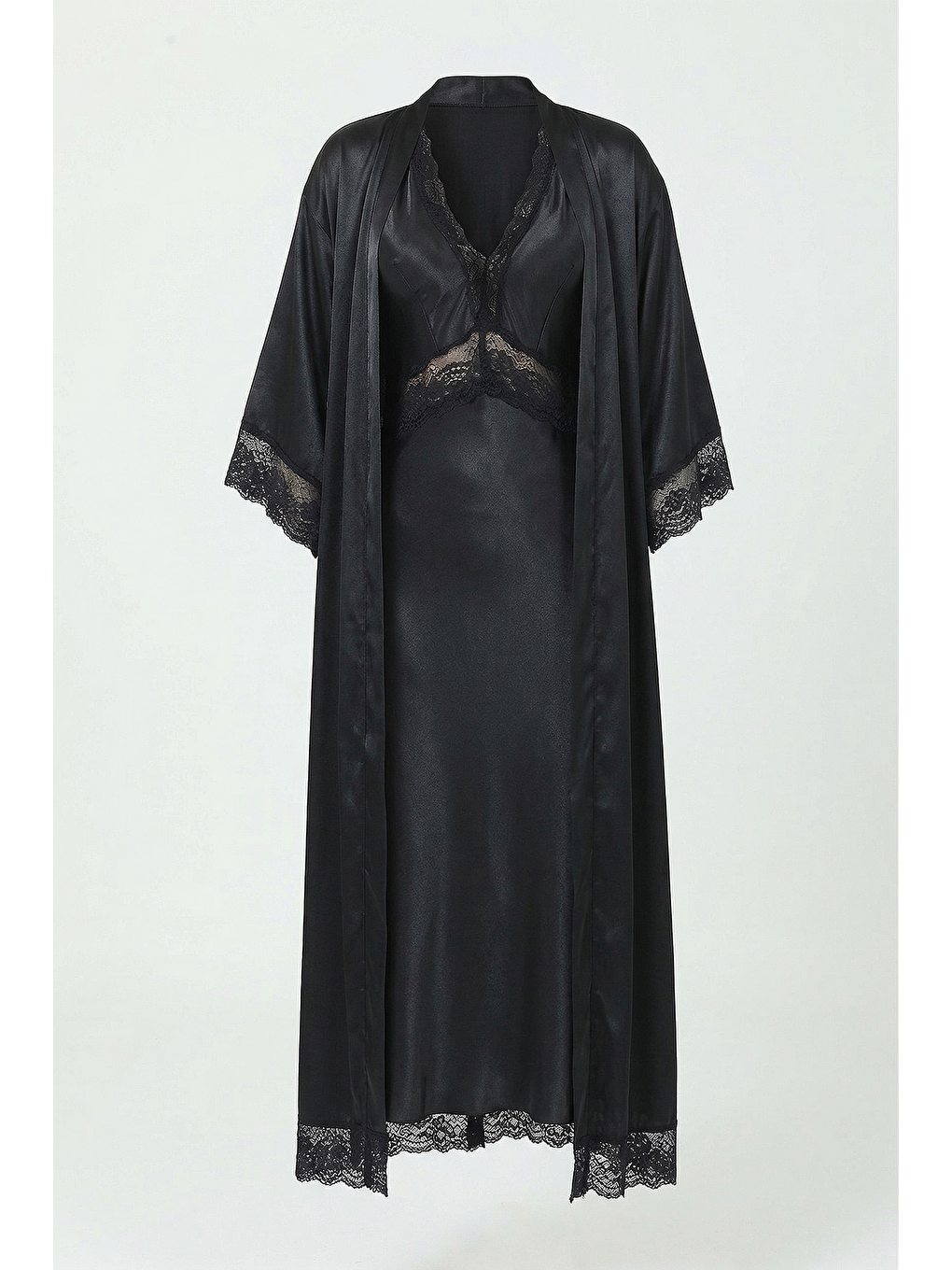 Siyah Saten 2 Li Set Uzun SİYAH