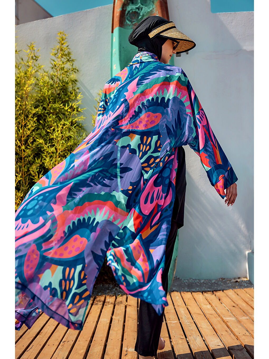 Remsa Tesettür Mayo Üzerine Tek Kaftan Kimono Pareo Mor RP028 Morika-3