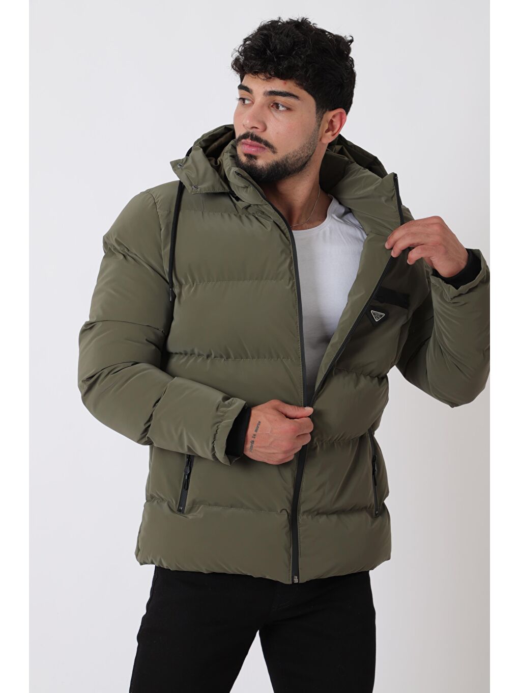 Haki Armalı Çıtçıtlı Nova Kışlık Şişme Mont PLDP 3007_50452-3