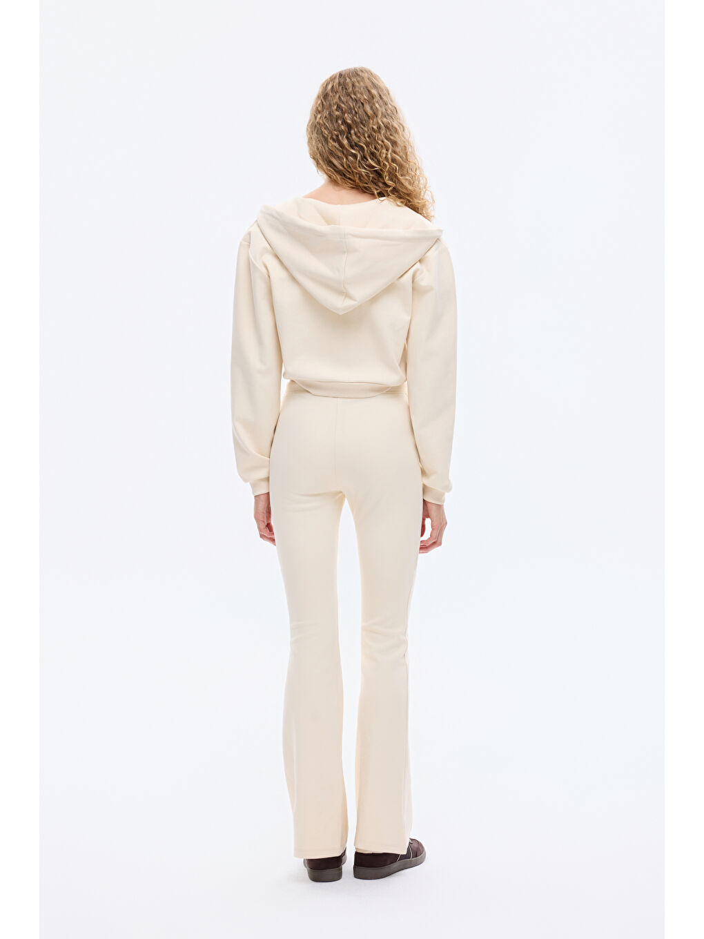 Kapüşonlu Fermuarlı Basic Sweatshirt Bej-4