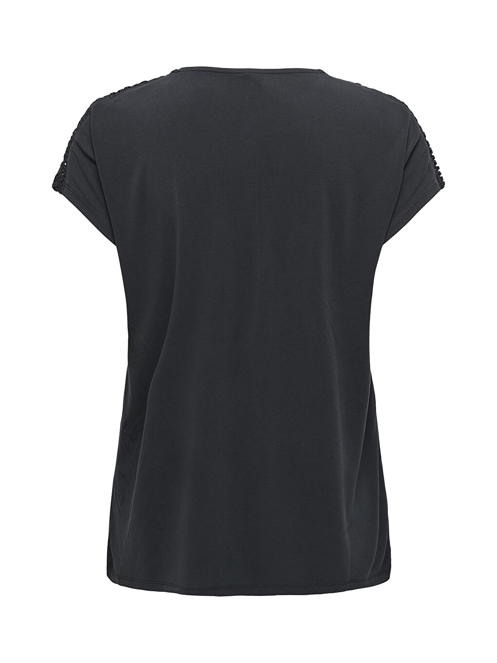 Siyah Onlfree Regular Fit Bisiklet Yaka Dantel Detaylı Kadın T Shirt 15343488-1
