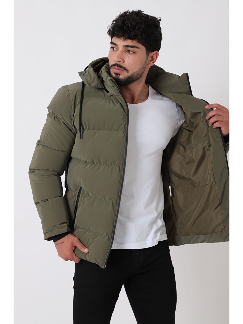 Haki Armalı Çıtçıtlı Nova Kışlık Şişme Mont PLDP 3007_50452-4