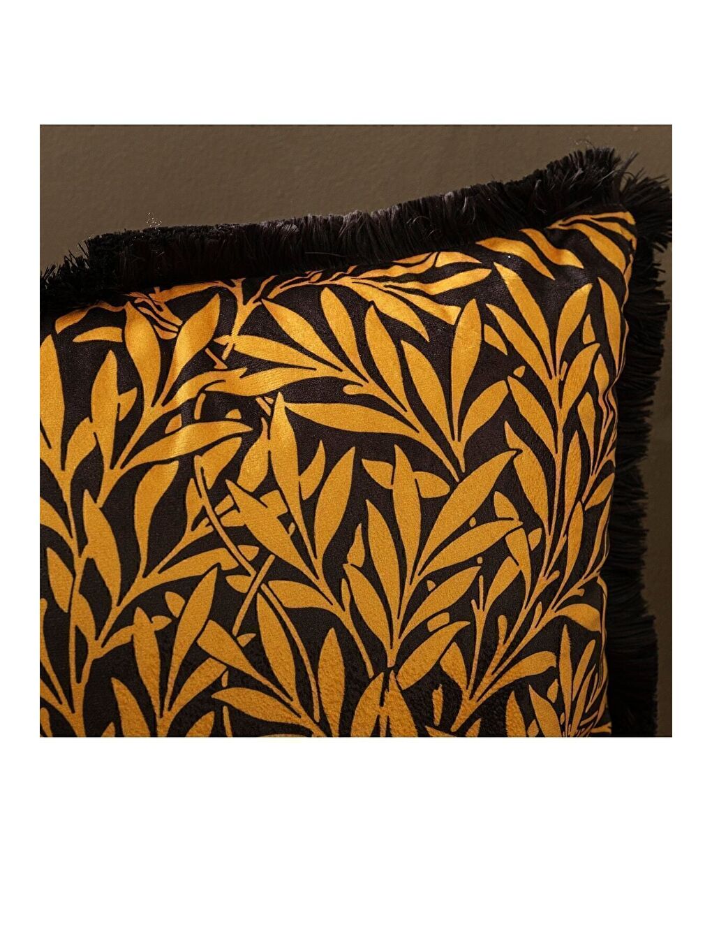 Lüks Kadife 43x43 Cm Kırlent Kılıfı Dekoratif Yumuşak Salon Avangart Saçaklı Sarı Siyah-2