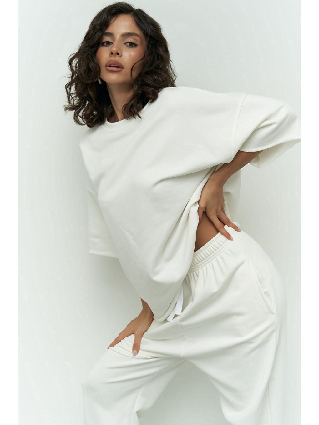 Lion Beyaz Oversize T-shirt Yırtıklı Eşofman Takım-6