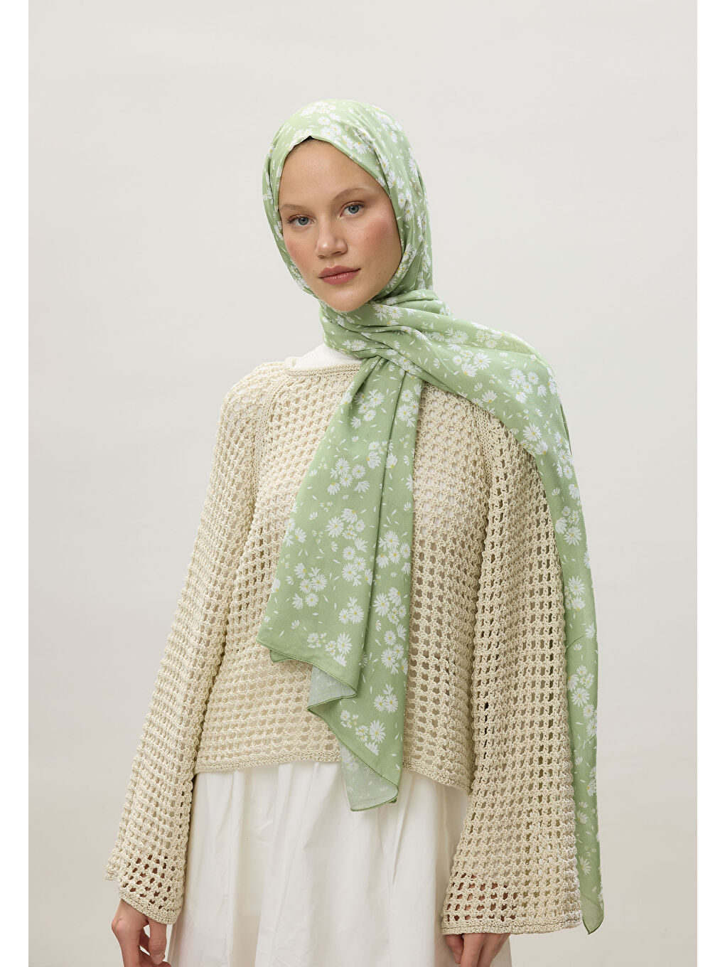 Papatya Desen Rami Şal Açık Yeşil