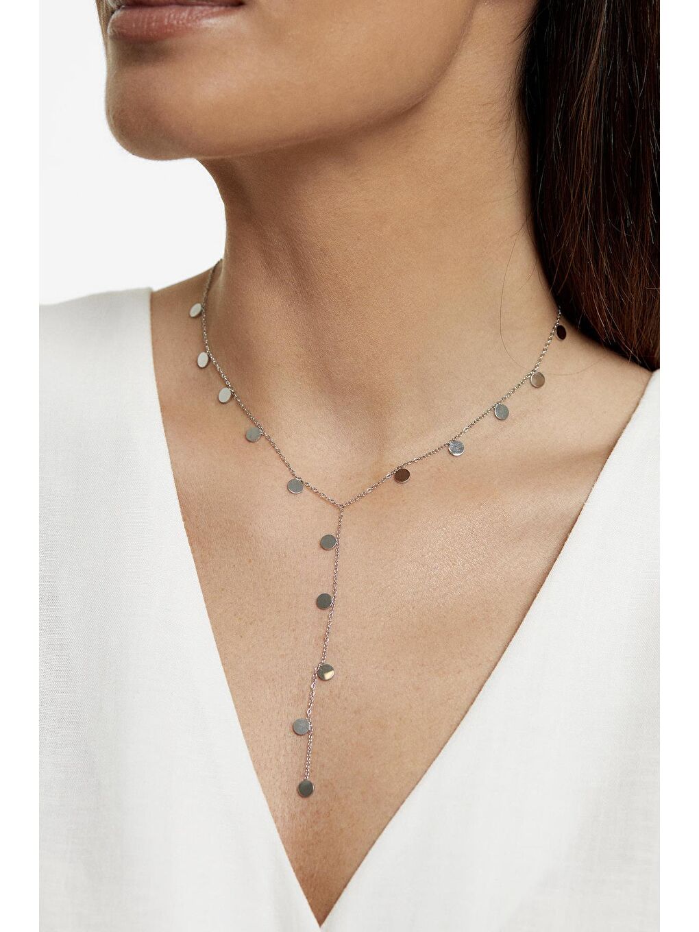 Gri Pullu Gümüş Rengi Y kolye