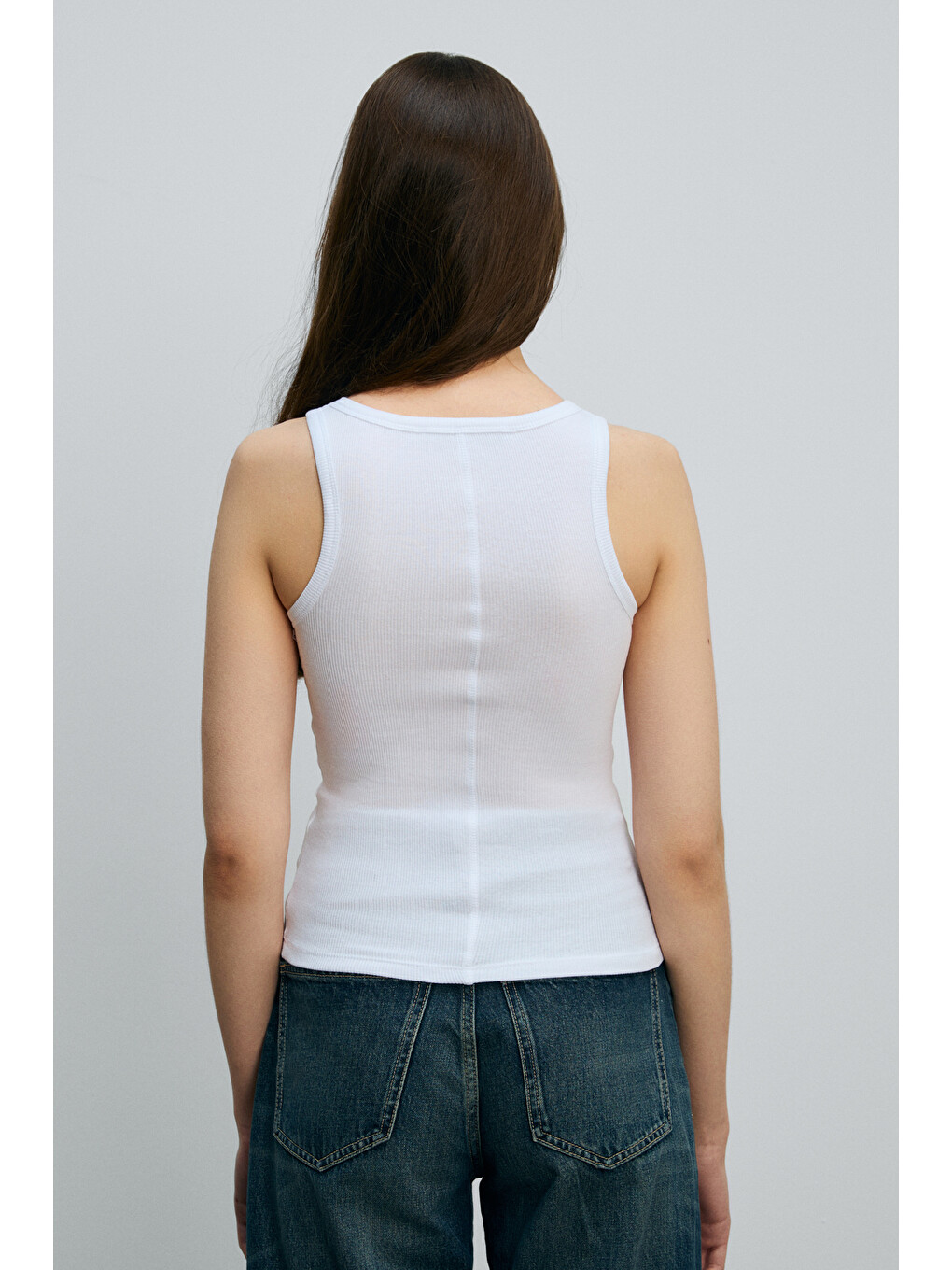 Lıllesol Kadın Fitilli Görünümlü Slim Fit Vücuda Oturan Havuz Yakalı Pamuklu Basic Beyaz Atlet-5
