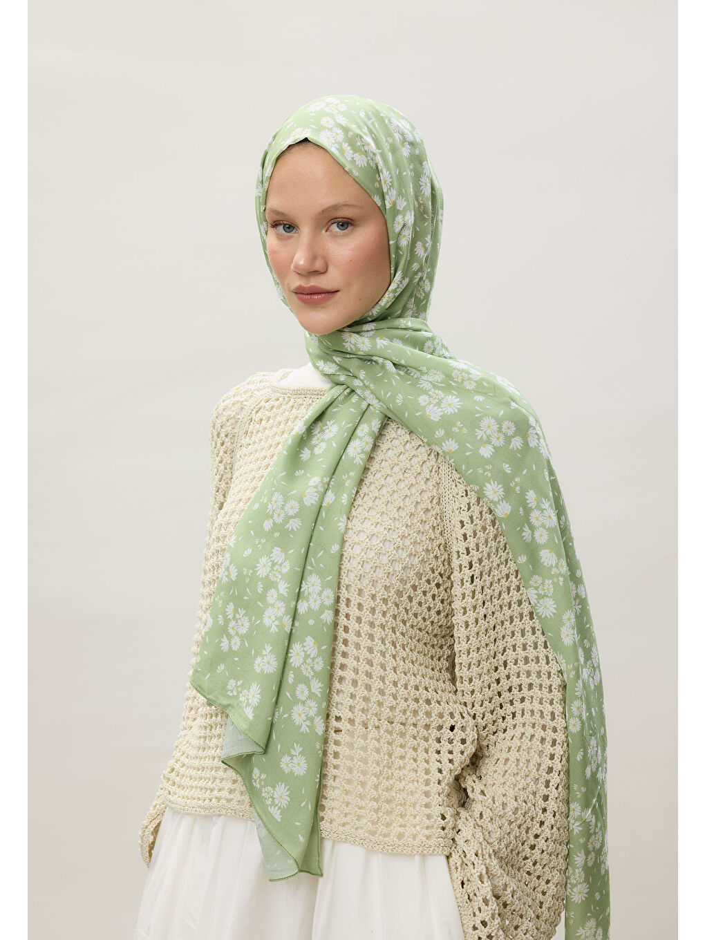 Papatya Desen Rami Şal Açık Yeşil-2