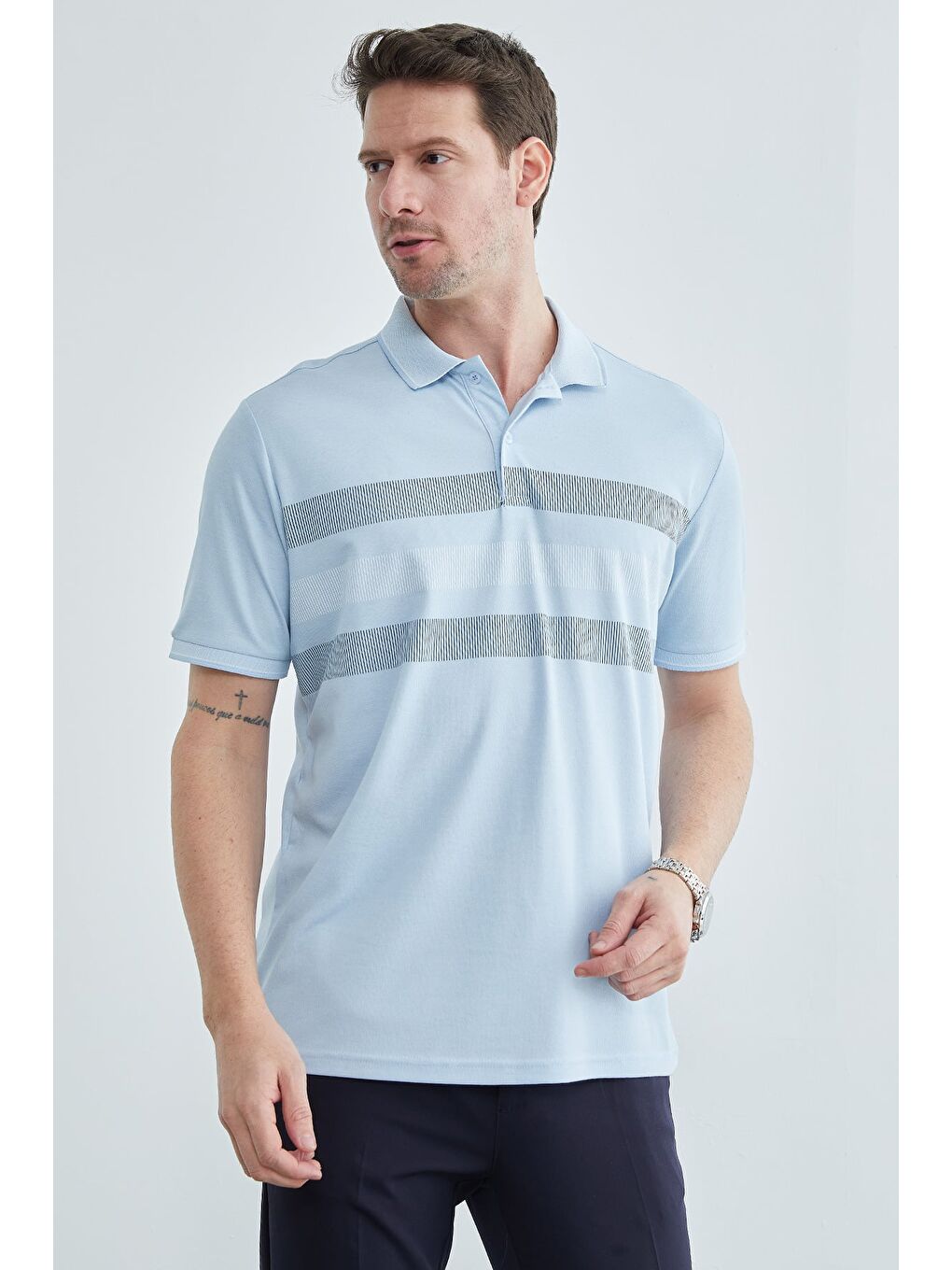 Mavi Şeritli Düğmeli Polo Yaka Tişört-2