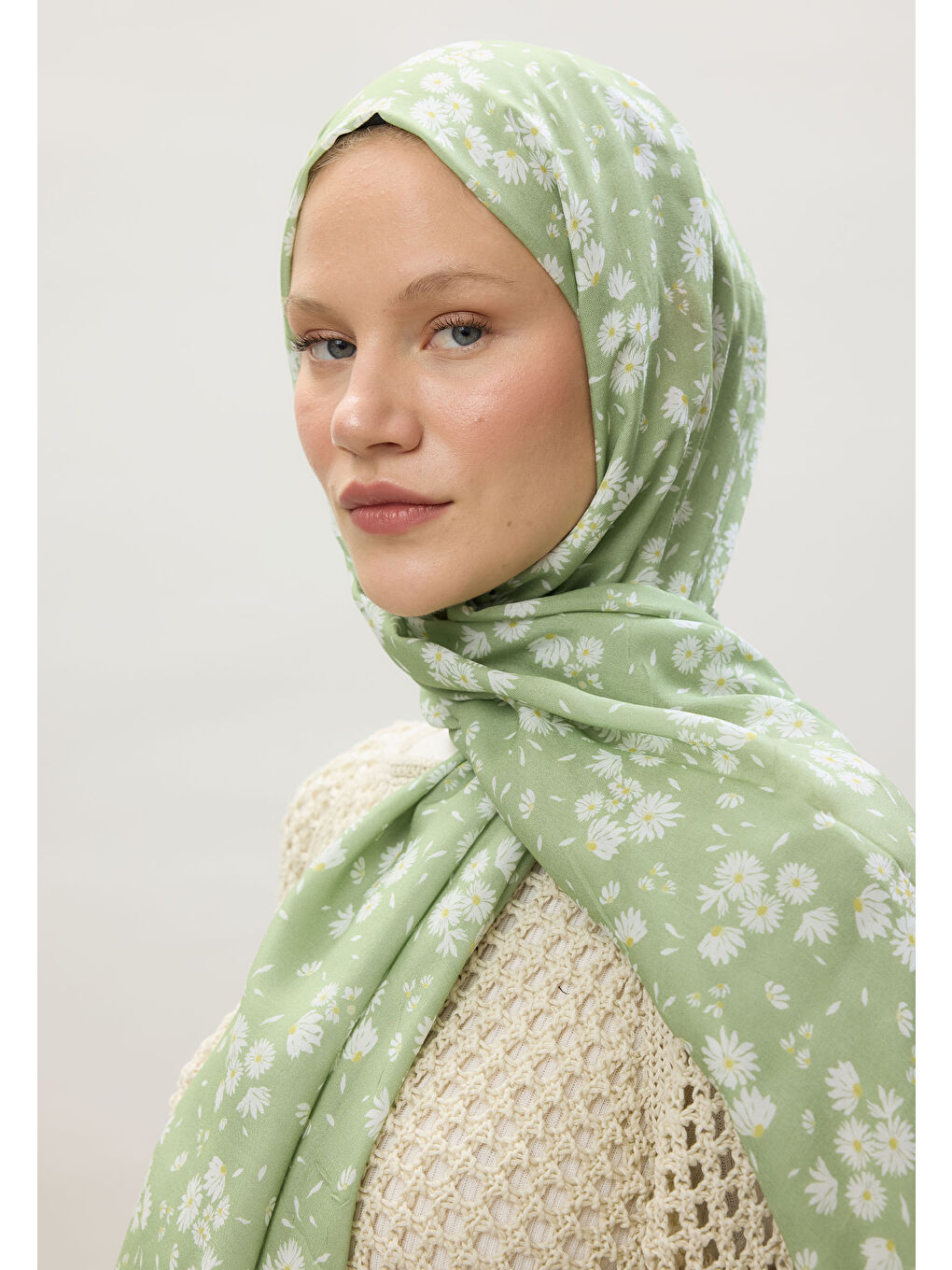 Papatya Desen Rami Şal Açık Yeşil-3