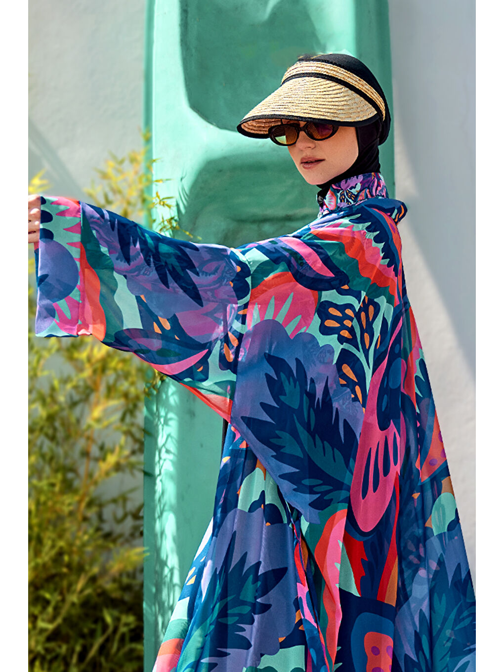 Remsa Tesettür Mayo Üzerine Tek Kaftan Kimono Pareo Mor RP028 Morika-4