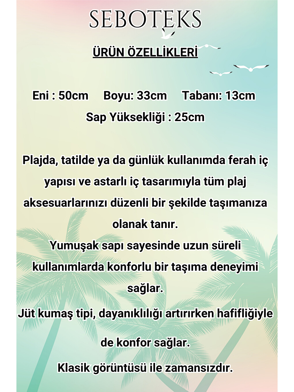 Bej Fermuarlı İçi Astarlı Cepli Hasır Jüt Kumaş Plaj Çantası SBC3225-2