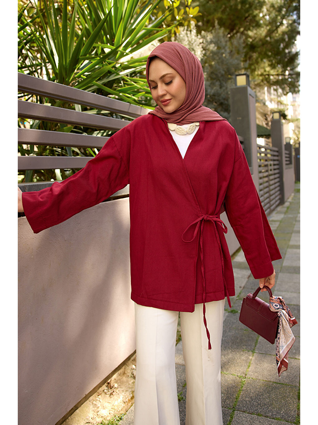Kadın Yandan Bağlamalı Ceket Bordo-3