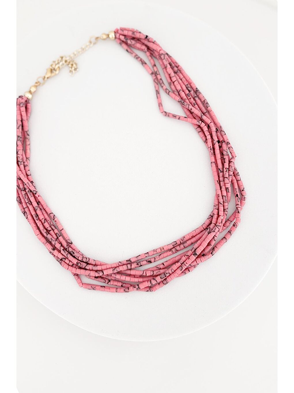 Pembe Afgan Boncuklu Çoklu kadın Kolye-1