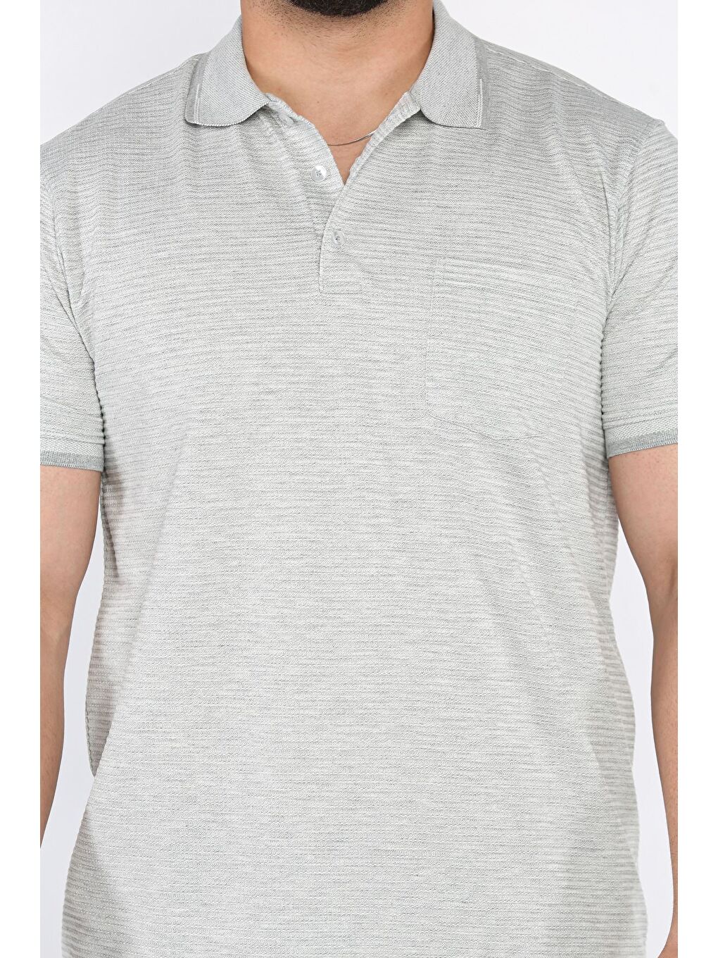Gri Erkek Polo Yaka Yarım Düğmeli Cepli Tişört-3