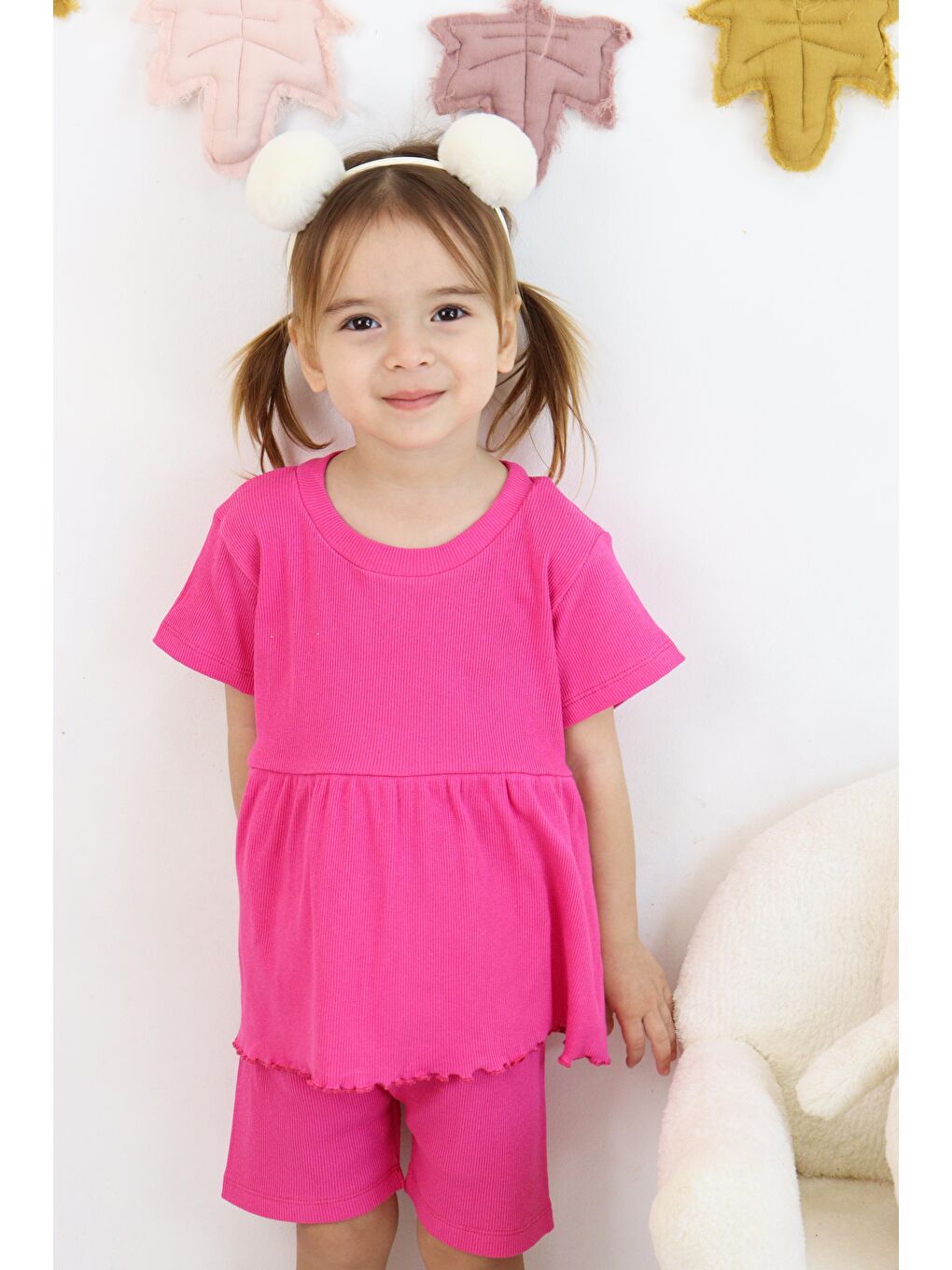 Fuşya Fırfırlı Şortlu Takım-2