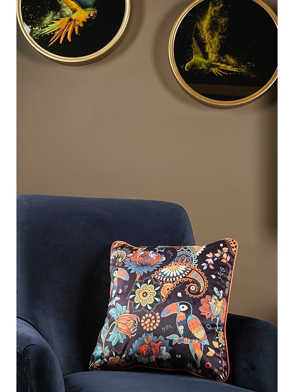 Lüks Kadife 43x43 Cm Kırlent Kılıfı Dekoratif Yumuşak Salon Avangart Biyeli Koyu Lacivert