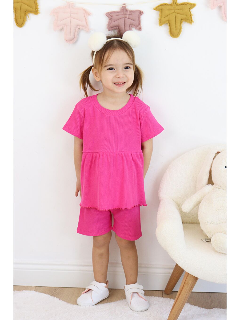 Fuşya Fırfırlı Şortlu Takım-3