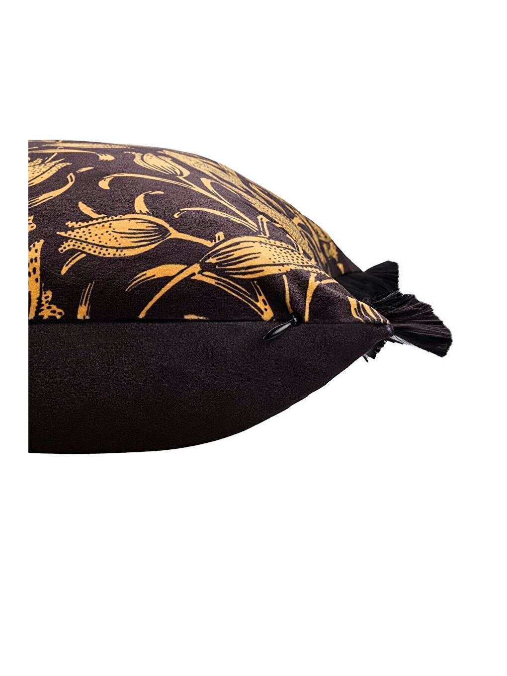 Lüks Kadife 43x43 Cm Kırlent Kılıfı Dekoratif Yumuşak Salon Avangart Saçaklı Sarı Siyah-1