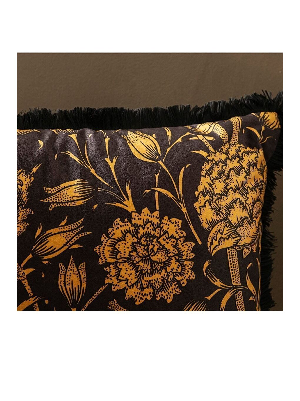 Lüks Kadife 43x43 Cm Kırlent Kılıfı Dekoratif Yumuşak Salon Avangart Saçaklı Sarı Siyah-2