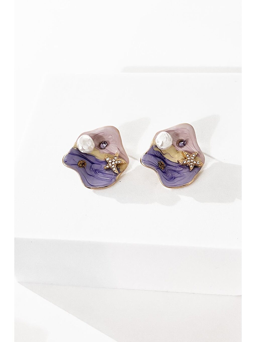 Sarı Taşlı Deniz Yıldızı ve İnci Detaylı Mineli Küpe-3