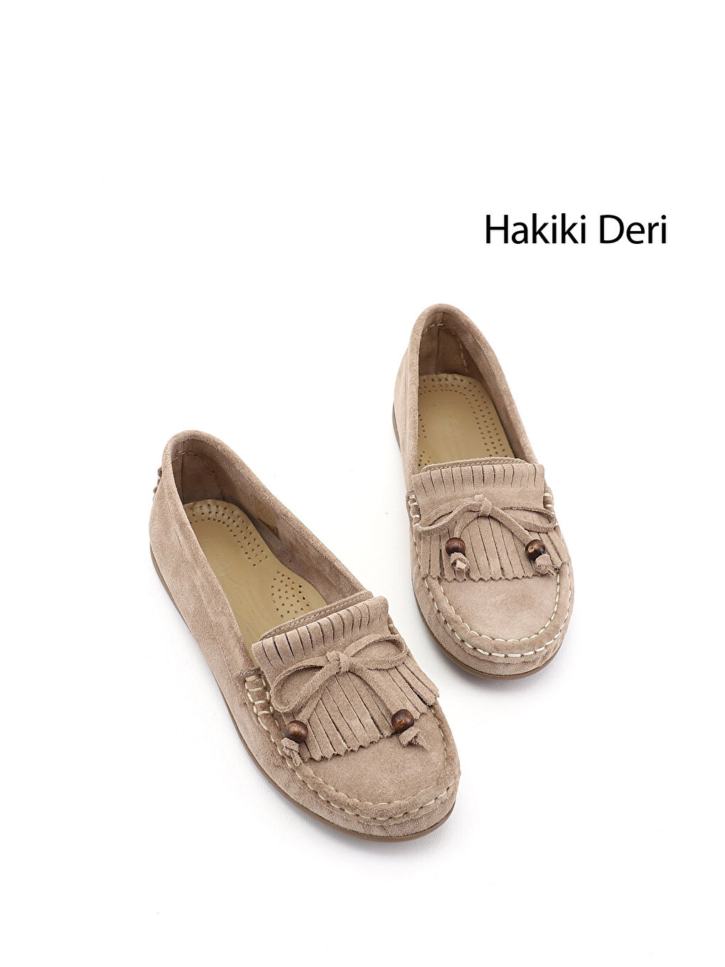 Bej Kadın KUM Fiyonklu Hakiki Deri Comfort Loafer
