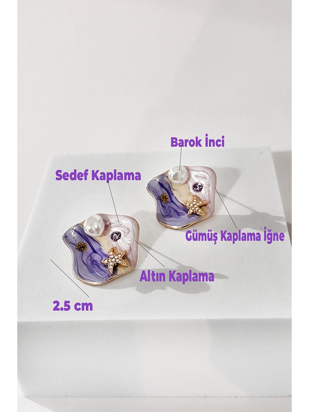 Sarı Taşlı Deniz Yıldızı ve İnci Detaylı Mineli Küpe-4