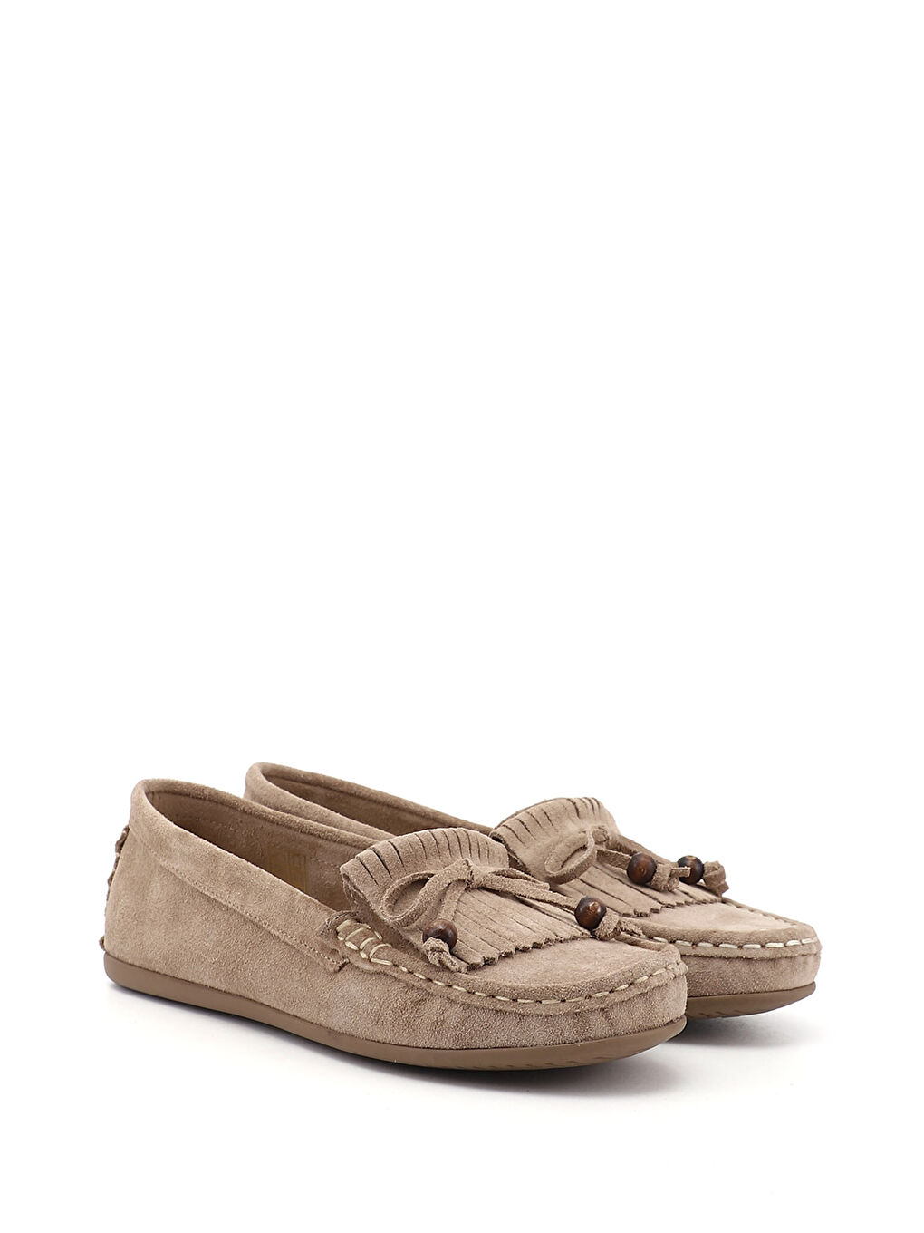 Bej Kadın KUM Fiyonklu Hakiki Deri Comfort Loafer-1