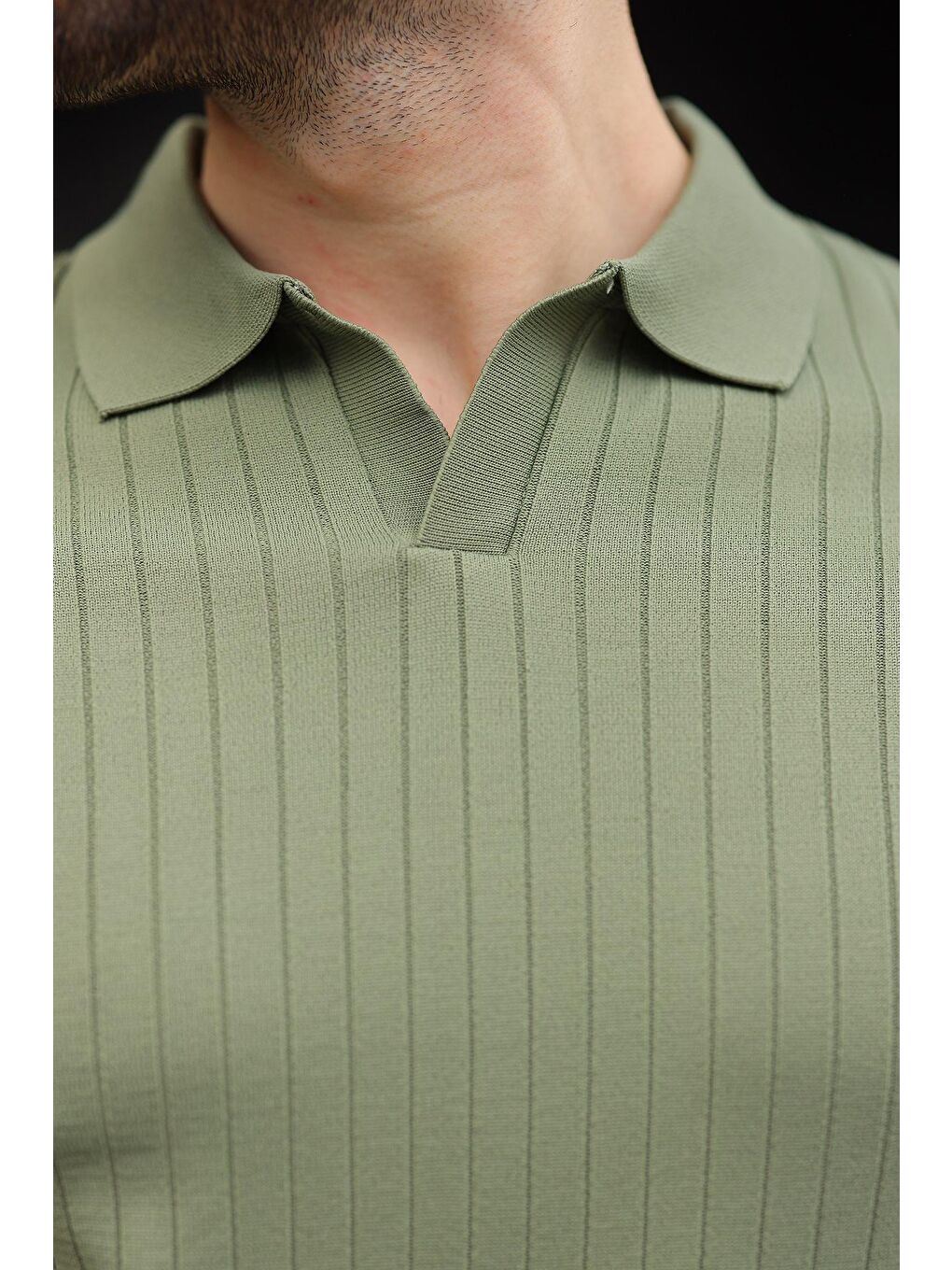 Haki Polo Yaka Triko Erkek Tişört E7461-2