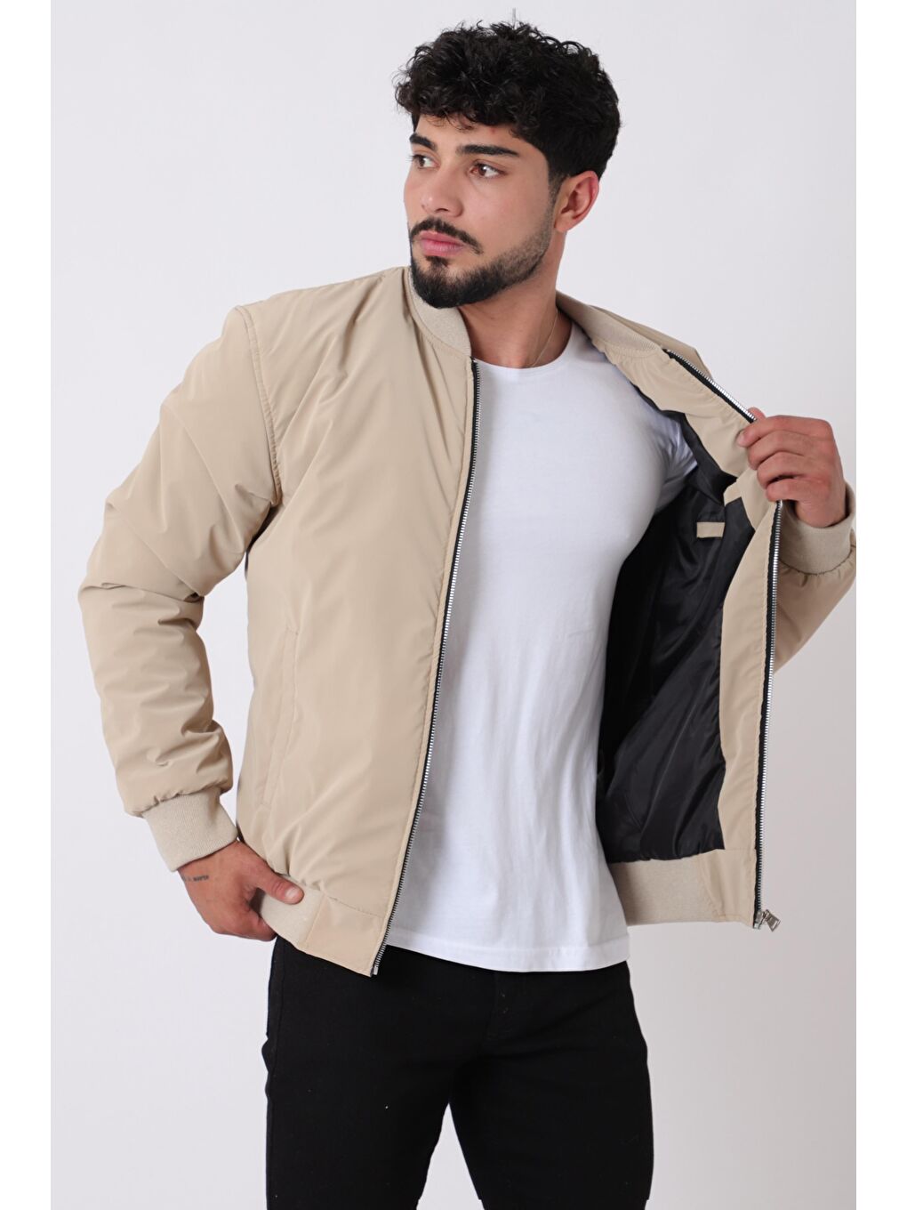 Bej Kolej Yaka Bel Lastikli Mevsimlik Mont Bl 1705_60298-2