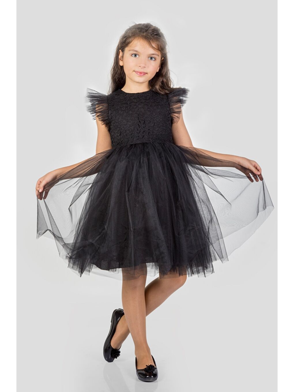 Siyah Roza Dantel Tütü Kız Çocuk Abiye Elbise MNK0546-1