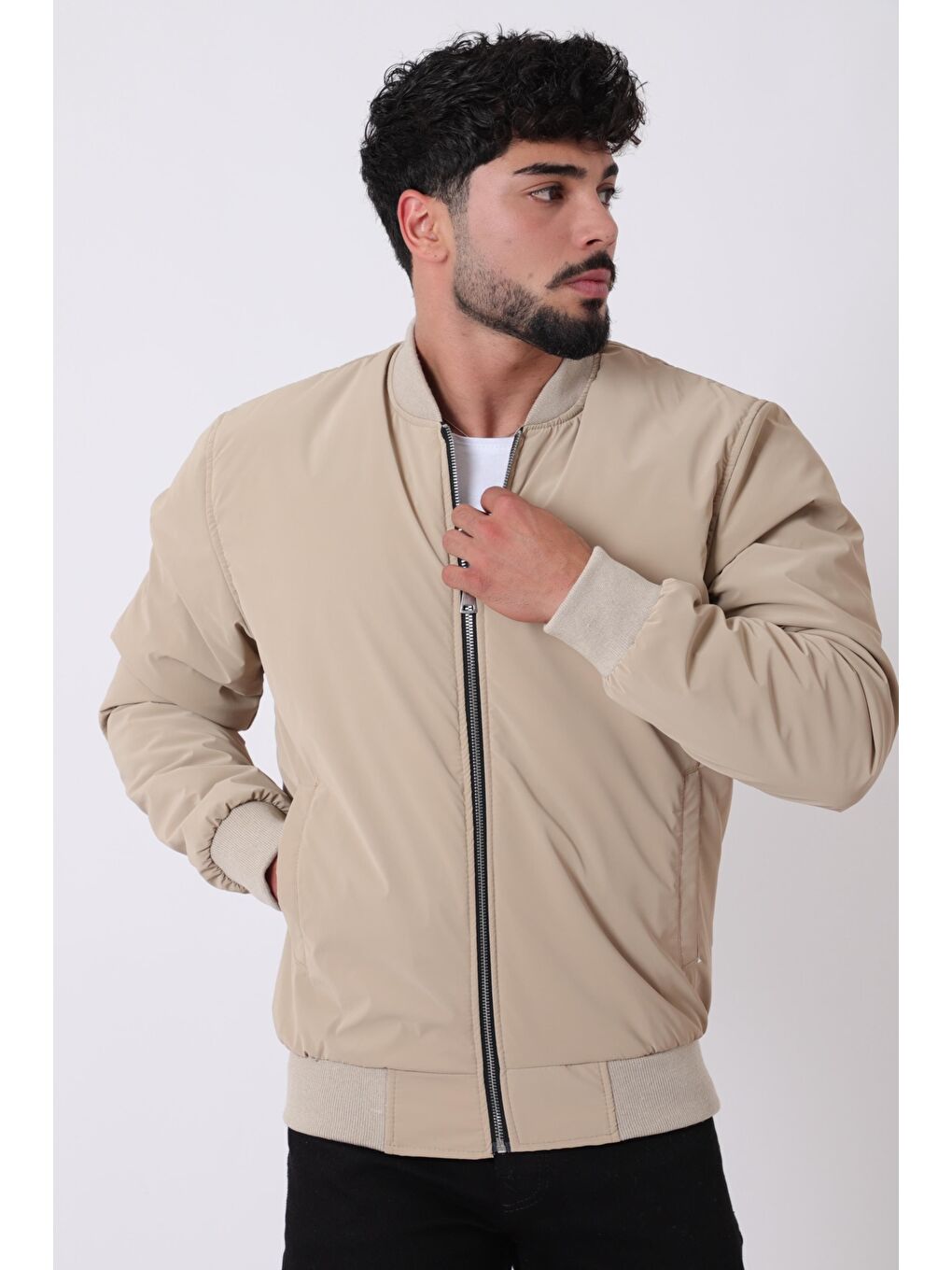 Bej Kolej Yaka Bel Lastikli Mevsimlik Mont Bl 1705_60298-3